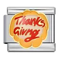 Gros plan d'un charm en acier inoxydable avec design orange Thanks Giving - Motif Action de Grâce Double Citrouille (ICJ707-1)