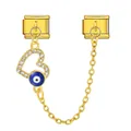 Luxurious gold evil eye heart charm chain link for Italian modular DIY bracelets - Heart Evil Eye Safety Chain (ICG580-6)