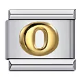 Premium stainless steel Italian modular charm link with gold letter O for DIY bracelets - Relief Number 0 (ICY312)