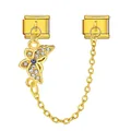 Elegant gold Italian charm bracelet link with sparkling butterfly and blue evil eye - Butterfly Evil Eye Safety Chain (ICG580-8)