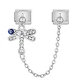 Silver stainless steel dragonfly evil eye charm with safety chain for Italian modular bracelet - Dragonfly Evil Eye Safety Chain (ICG580-9)