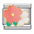 Dettaglio di charm italiano con fiori di ciliegio in smalto rosa e bianco per bracciale. - Fiore di Ciliegio (ICJ238)
