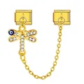 Gold stainless steel evil eye dragonfly Italian charm link with safety chain connector - Dragonfly Evil Eye Safety Chain (ICG580-10)