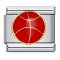 Roestvrijstalen Italiaanse bedel-link met rood basketbal sportpatroon voor armband - Basketbalpatroon (ICJ206)