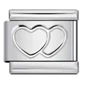 Maglia charm italiana in acciaio inossidabile con elegante design a doppio cuore goffrato - Doppi cuori sovrapposti argentati (ICY1271)