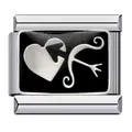 Maglia charm italiana in acciaio inossidabile con smalto nero e design a cuore in argento - Motivo a Cuore Argenteo (ICJ162)