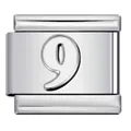 Polished stainless steel Italian charm bracelet module with embossed number 9 detail - Engraved Number 9 (ICY373)