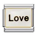 Maillon de charme italien en acier avec émail blanc et texte Love doré - Style Puzzle d'Amour (ICJ222)