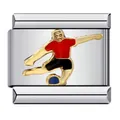 Detail van een roestvrijstalen voetbalspeler-schakel voor doe-het-zelf Italiaanse bedelarmbanden - Voetballer Patroon (ICJ377)