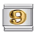 Italian charm link featuring a gold number 9 for stainless steel DIY modular bracelet. - Relief Number 9 (ICY321)