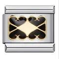 Modulo per bracciale italiano con cuori in smalto nero e bella placcatura in oro - Cuori Simmetrici Dorati (ICJ168)
