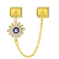Gold stainless steel Italian charm link with evil eye sun pendant and cable chain. - Sun Evil Eye Safety Chain (ICG580-14)