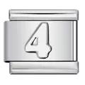 Italian charm link with embossed number 4 in polished stainless steel for DIY jewelry - Engraved Number 4 (ICY368)