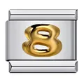 Stainless steel Italian charm bracelet module with gold 3D puffy Arabic number 8 - Relief Number 8 (ICY320)