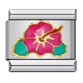 Modulo charm italiano in acciaio inossidabile con fiore di ibisco in smalto rosa - Ibisco Rosa (ICJ167)