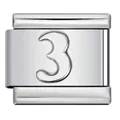 Stainless steel Italian modular charm with embossed number three for DIY bracelets - Engraved Number 3 (ICY367)