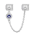 Silver stainless steel Evil Eye link charm with chain for Italian modular DIY bracelet - Round Evil Eye Safety Chain (ICG580-17)