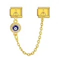 Gold stainless steel evil eye charm with chain for Italian modular link bracelets - Round Evil Eye Safety Chain (ICG580-18)