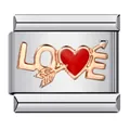 Breloque italienne en acier inoxydable avec cœur en émail rouge et motif de texte LOVE - Style LOVE Cœur & Flèche(ICJ301)
