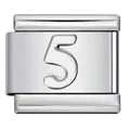 Stainless steel Italian charm link featuring an embossed number 5 for DIY bracelets - Engraved Number 5 (ICY369)