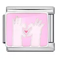 Breloque modulaire italienne mains de cœur rose pour bracelet en acier inoxydable - Style Mains formant un Cœur (ICJ448-1)