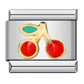 Italian style modular stainless steel charm link featuring red cherry enamel pattern - Cartoon Cherry Style (ICJ211)