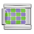 Maillon de bracelet italien en acier inoxydable avec motif damier vert et violet vibrant - Damiers Vert et Violet (ICJ1176)