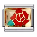 Maillon de charme italien en acier inoxydable avec motif rose rouge sur fond doré - Motif de Rose (ICJ158) / 1 Pièce/Paquet