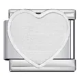 Eslabón de amuleto italiano de acero inoxidable con un diseño de corazón blanco brillante - Parche en Forma de Corazón (ICJ1449) / Plateado
