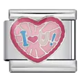 Détail d'un maillon de bracelet italien en acier inoxydable avec cœur 'I Love U' - Style Cœur I LOVE U (ICJ1265) / Argent