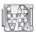 Vista de detalle de un eslabón de charm italiano de acero con puntos LOVE de esmalte. - LOVE Esmalte Plata (ICJ483-1)