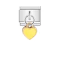 Détail d'un module de charme italien argenté avec un pendentif cœur en émail jaune - Style Cœur Émail Jaune (ICG030)