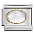 Italienisches Charm-Modul mit goldumrandetem ovalem weißem Stein aus glänzendem Edelstahl - Silberbasis Ovaler Weißer Stein (J284-1) / Silber