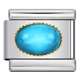 Italian modular charm bracelet link featuring an oval turquoise blue stone and gold-toned frame. - Silver Base Oval Aquamarine Stone (J290-1)