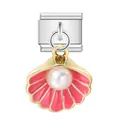 Maillon de charme italien pour bracelets avec pendentif coquillage rose et sa perle - Style Perle Coquillage Rose (ICG008)