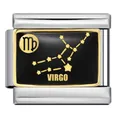 Maillon italien en acier inoxydable avec constellation de la Vierge dorée sur émail noir. - Vierge (ICJ612-1)