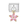 Maillon charm italien avec pendentif fleur en cristal rose pour bracelet modulaire - Style Fleur Strass Rose (ICG018)