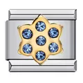 Charme italien avec motif floral doré et strass bleus pour bracelets personnalisés - Fleur Bleu Ciel (ICJ076)