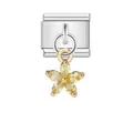 Maillon de bracelet italien avec un pendentif en forme de fleur en cristal jaune. - Style Fleur Strass Jaune (ICG019)