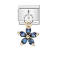 Maillon de bracelet italien avec pendentif fleur bleue et base en acier inoxydable - Style Fleur Strass Bleue (ICG021)