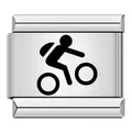 Maillon de bracelet italien en acier inoxydable avec gravure laser d'un motif cycliste - Cyclisme (ICK489) / Argent