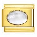 Elegant gold Italian modular charm link featuring a polished oval white stone insert for DIY jewelry - Gold Base Oval White Stone (J283-1)