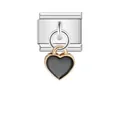 Maillon de charme italien avec pendentif cœur noir bordé d'or pour bracelet - Style Cœur Noir Bordure Dorée (ICG029)