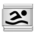 Breloque modulaire italienne en acier inoxydable avec icône de nageur gravée au laser - Natation (ICK493) / Argent