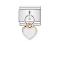 Charme italien avec pendentif cœur blanc bordé d'or sur un lien de base argenté - Style Cœur Nacre Blanche (ICG040)