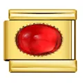 Italienischer Modul-Charm in Goldoptik mit zentralem ovalem rotem Cabochon-Steinbesatz - Goldbasis Ovaler Roter Stein (J295-1) / Gold