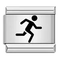 Charm italien en acier inoxydable avec icône d'homme qui court gravée au laser noir - Course à Pied (ICK496) / Argent