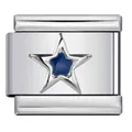 Detail view of a polished stainless steel star charm link for modular DIY bracelets - Dark Blue Enamel Star (ICY649)