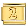 Dettaglio ravvicinato di una maglia per bracciale componibile in oro con il numero 2. - Stile Numero 2 (ICY818)