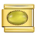 Italian modular bracelet charm with oval green stone on gold stainless steel base - Gold Base Oval Olive Green Stone (J293-1)